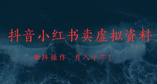 抖音小红书卖虚拟资料，市场需求一直存在，矩阵操作，月入1w+-3YVIP资源库