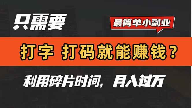（14673期）只需要打字，打码，就能赚钱？简单的赚钱小副业，利用碎片时间，月入过万-3YVIP资源库