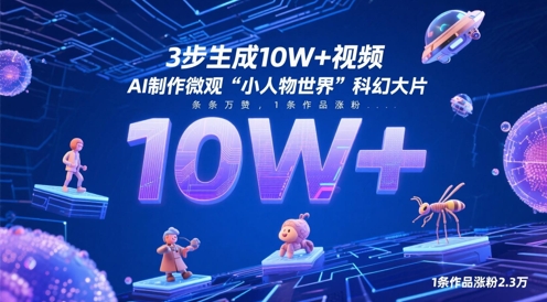 3步生成10W+视频，AI制作微观“小人物世界”科幻大片，条条万赞，1条作品涨粉2.3W-3YVIP资源库