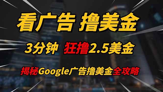 （14701期）看广告，撸美金！！3分钟赚2.5美金！！日入200美金不是梦！揭秘Google…-3YVIP资源库
