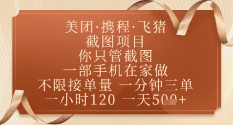 飞猪美团截图项目，你只管截图，一部手机在家做，正规平台无套路，一天5张+【揭秘】-3YVIP资源库