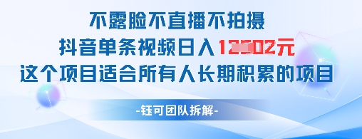 不露脸不直播不拍摄抖音单条视频日入1k+这个项目适合所有人长期积累的项目-3YVIP资源库