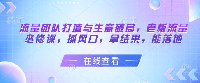 流量团队打造与生意破局，老板流量必修课，抓风口，拿结果，能落地-3YVIP资源库