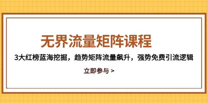 （14763期）无界流量矩阵课程，3大红榜蓝海挖掘，趋势矩阵流量飙升，强势免费引流逻辑-3YVIP资源库