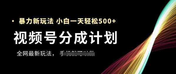 视频号分成计划，全网最暴力玩法，新手一天也能轻松5张+-3YVIP资源库