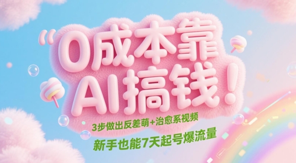 0成本靠AI搞钱！3步做出反差萌+治愈系视频，新手也能7天起号爆流量-3YVIP资源库
