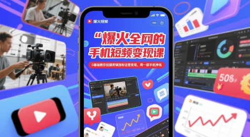 爆火全网的手机短视频变现课，0基础教你拍摄剪辑涨粉运营变现，用一部手机挣钱-3YVIP资源库