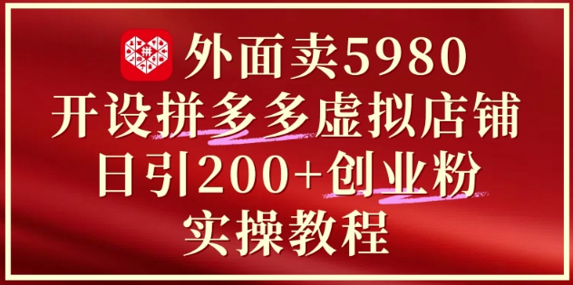 外面卖5980开设拼多多虚拟店铺：单日引流200+创业付费粉实战教程-3YVIP资源库