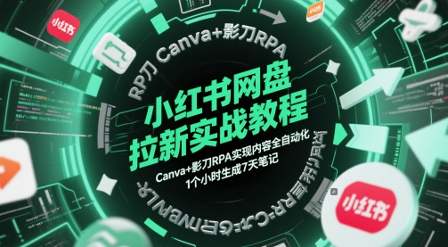 小红书网盘拉新实战教程，Canva+影刀RPA实现内容全自动化，1个小时生成7天笔记-3YVIP资源库