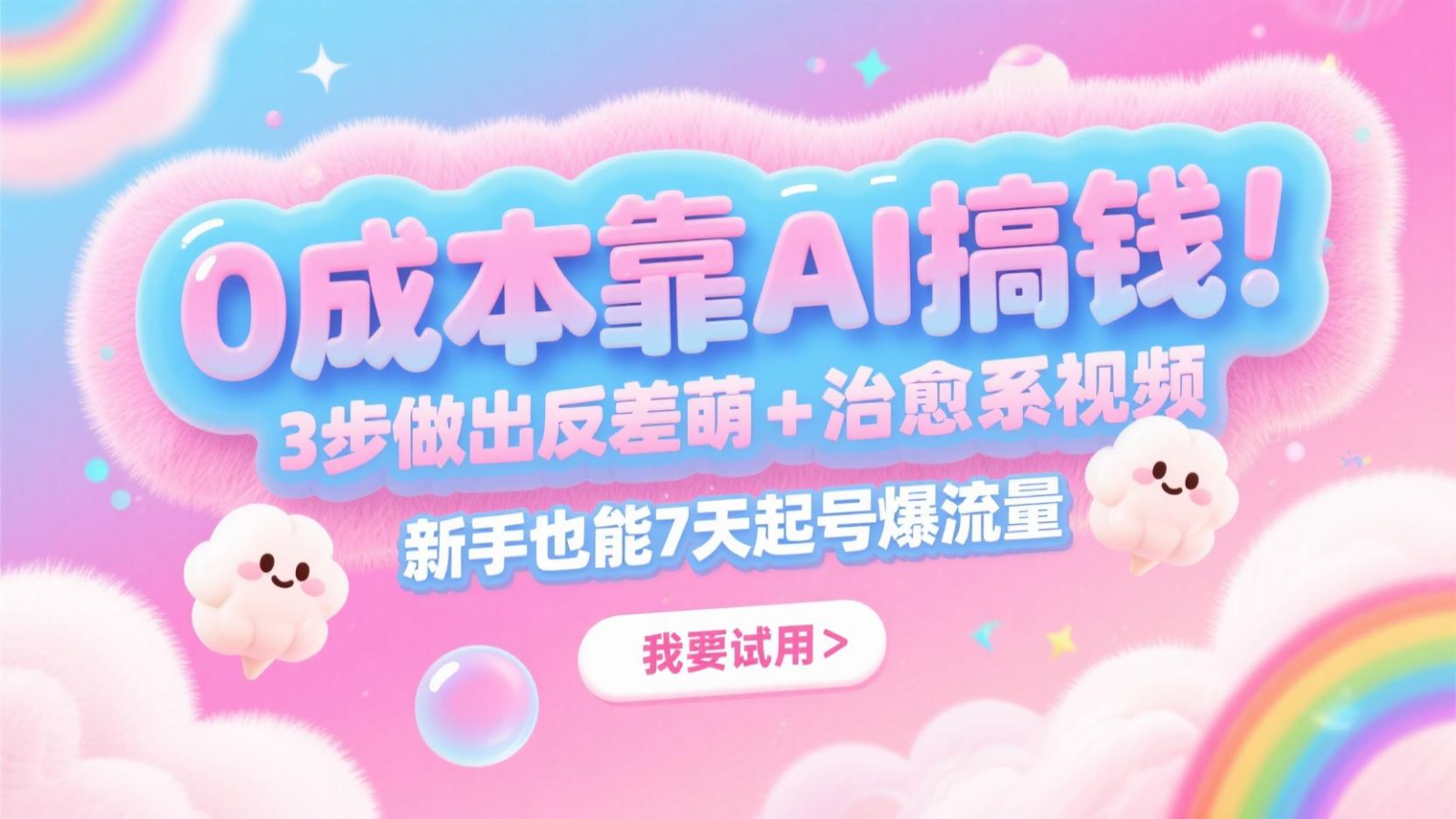 0成本靠AI搞钱！3步做出反差萌+治愈系视频，新手也能7天起号爆流量，月入5位数-3YVIP资源库