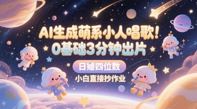 AI生成萌系小人唱歌，0基础3分钟出片，28个作品涨粉8.9W，单条最高19W赞，日入四位数，小白直接抄作业-3YVIP资源库