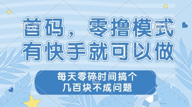 首码，零撸模式，有快手就可以做，每天零碎时间搞个几张不成问题【揭秘】-3YVIP资源库