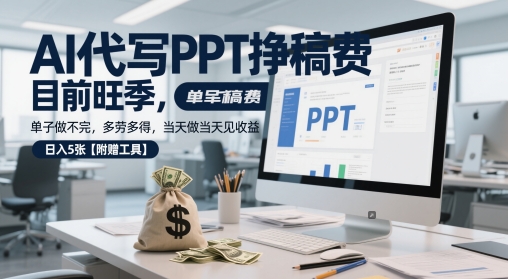 AI代写PPT挣稿费，目前旺季，单子做不完，多劳多得，当天做当天见收益，日入5张【附赠工具】-3YVIP资源库
