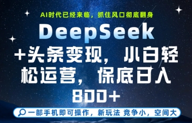 DeepSeek+头条变现，保姆级教学，小白轻松上手，日入8张+【揭秘】-3YVIP资源库