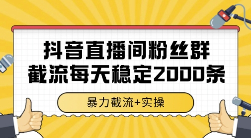 抖音直播间粉丝群暴力截流，一台电脑每天稳定2000条数据，暴力截流+实操 【揭秘】-3YVIP资源库