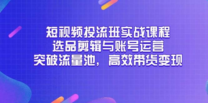 （14868期）短视频投流班实战课程，选品剪辑与账号运营，突破流量池，高效带货变现-3YVIP资源库