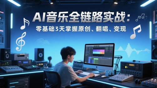 AI音乐全链路实战变现课：零基础3天掌握原创、翻唱、变现-3YVIP资源库