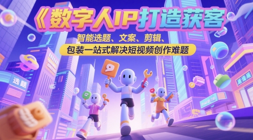 数字人IP打造获客变现实操课，智能选题、文案、剪辑、包装一站式解决短视频创作难题-3YVIP资源库