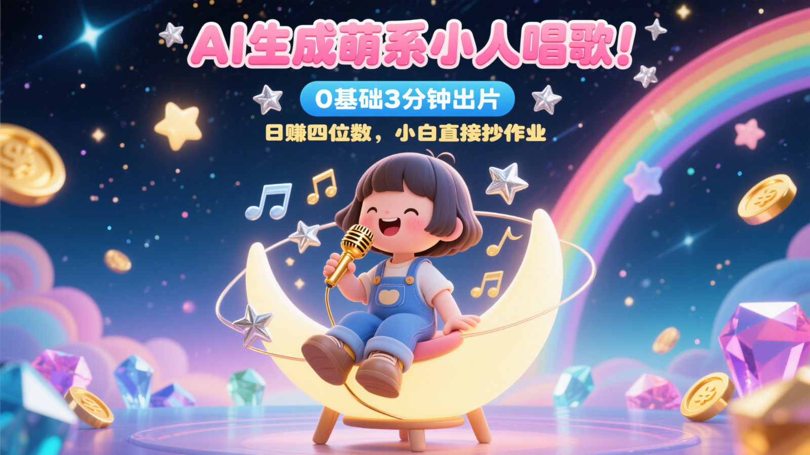 AI生成萌系小人唱歌！0基础3分钟出片，28个作品涨粉9万，日赚四位数，小白直接抄作业-3YVIP资源库