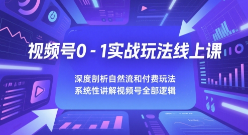 视频号0-1实战玩法线上课，深度剖析自然流和付费玩法，统性讲解视频号全部逻辑-3YVIP资源库