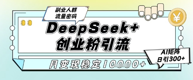 DeepSeek+创业粉精准引流，全新分享课4.0玩法，AI矩阵日引300+，多种变现方式，稳定月入1W-3YVIP资源库