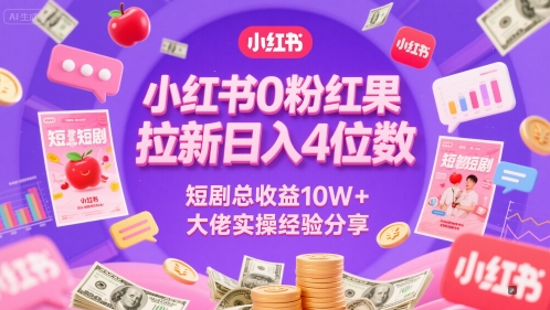 小红书0粉红果短剧拉新日入4位，数短剧总收益10W+大佬实操经验分享-3YVIP资源库