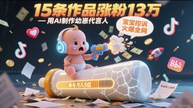 用AI制作幼崽代言人，宝宝的控诉火爆全网，15条作品涨粉13W，单号月入5位数实操教程-3YVIP资源库