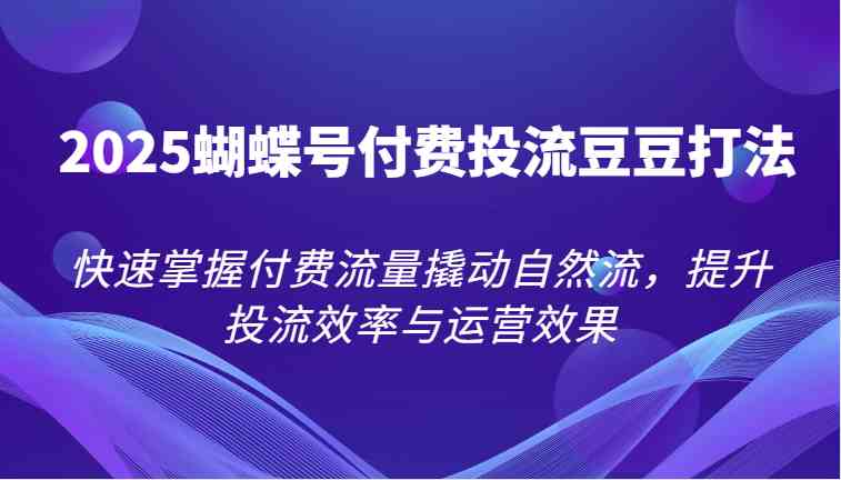 2025蝴蝶号付费投流豆豆打法，快速掌握付费流量撬动自然流，提升投流效率与运营效果-3YVIP资源库