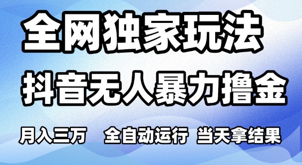 全网独家玩法，抖音无人暴力撸金，月入3W，全自动运行，当天拿结果，可矩阵【揭秘】-3YVIP资源库