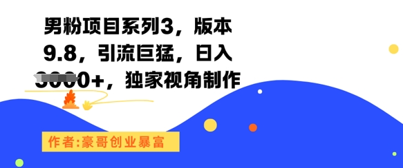 男粉项目系列3，版本9.8，引流巨猛，日入1k+，独家视角制作-3YVIP资源库