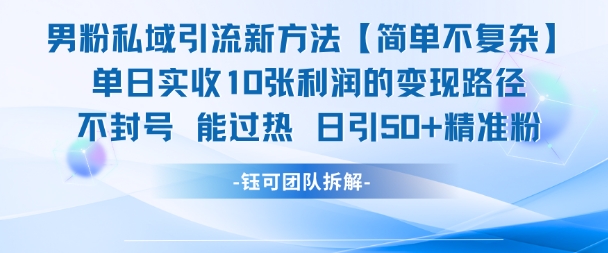 男粉私域引流新方法，单日收10张利润，日引流50+精准粉-3YVIP资源库