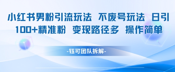 小红书男粉引流玩法不废号玩法日引100男粉变现路径多操作简单-3YVIP资源库