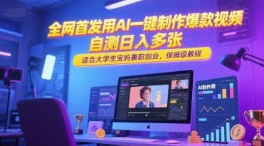 全网首发用AI一键制作爆款视频，自测日入多张，适合大学生宝妈兼职创业，保姆级教程-3YVIP资源库