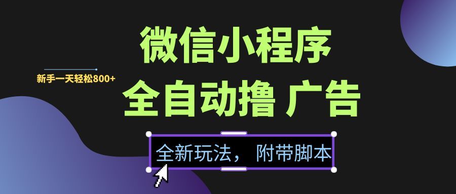 （15134期）微信小程序挂机撸广告，全新玩法，新手一天轻松800+【附带脚本】-3YVIP资源库