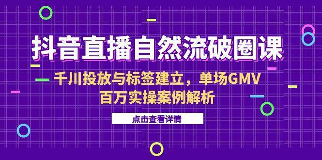 （15136期）抖音直播自然流破圈课-6月，千川投放与标签建立，单场GMV百万实操案例解析-3YVIP资源库