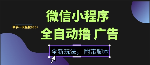 微信小程序全自动撸广告项目，彻底解决没流量的问题，新手一天8张+【揭秘】-3YVIP资源库