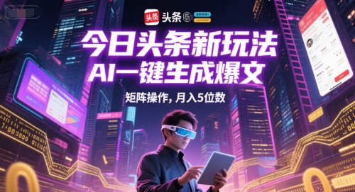 今日头条新玩法，AI一键生成爆文，矩阵操作，月入5位数-3YVIP资源库