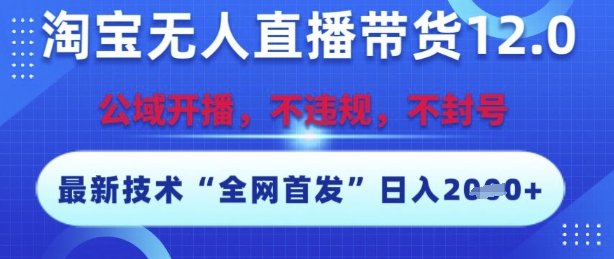 淘宝无人直播带货12.0，最新技术，不封号，不违规，操作简单，开播爆单，日入多张【揭秘】-3YVIP资源库