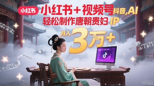 小红书+视频号+抖音，AI轻松制作唐朝贵妇IP，每天30分钟，轻松产出N条，月入3W+-3YVIP资源库