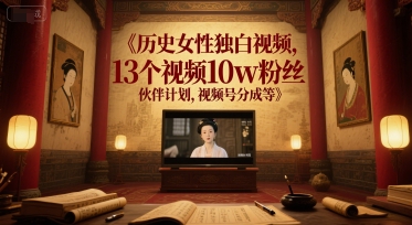 历史女性独白视频，13个视频10w粉丝，伙伴计划，视频号分成等-3YVIP资源库