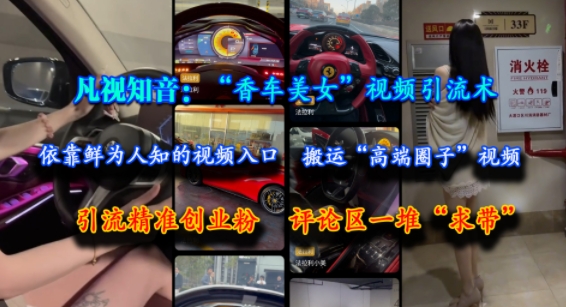 凡视知音：“香车美女”视频引流术，依靠鲜为人知的视频入口，搬运“高端圈子”视频，引流精准创业粉，评论区一堆“求带”-3YVIP资源库
