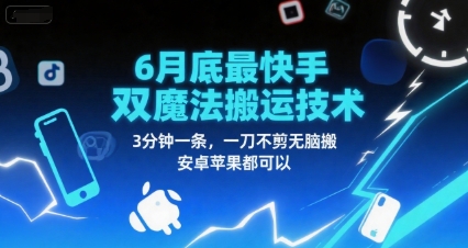 6月底最新快手双魔法搬运技术，3分钟一条，一刀不剪无脑搬，安卓苹果都可以-3YVIP资源库