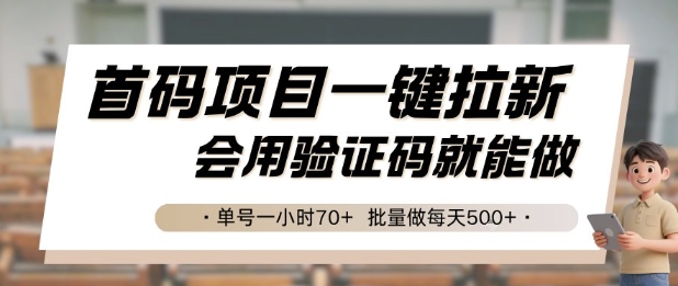 首码项目一键拉新，会用验证码就能做 单号一小时70+，批量做每天5张【揭秘】-3YVIP资源库