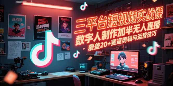（15265期）三平台短视频实战课，数字人制作加半无人直播，覆盖20+赛道剪辑与运营技巧-3YVIP资源库