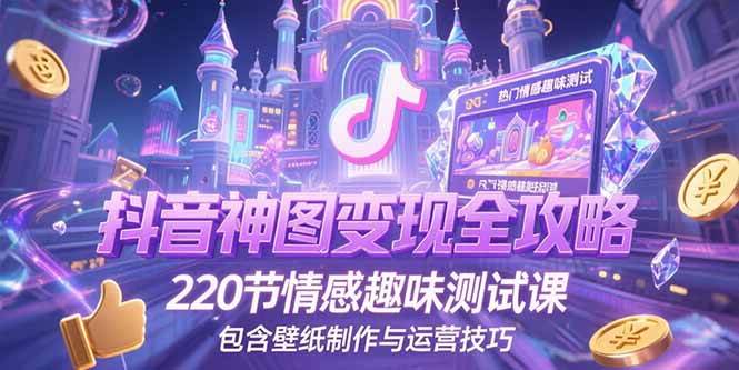 （15264期）抖音神图变现全攻略，220节情感趣味测试课，包含壁纸制作与运营技巧-3YVIP资源库