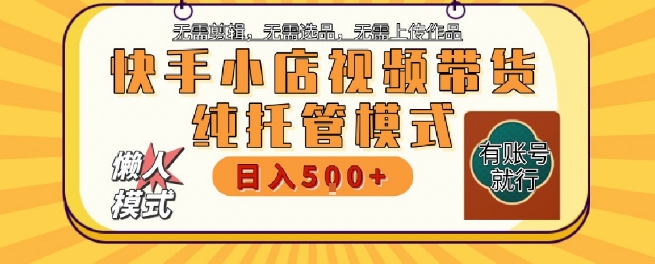 快手小店托管代运营，无需剪辑，无需选品，无需上传作品，全程无需操作，轻松月入5k+【揭秘】-3YVIP资源库
