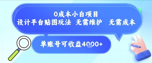 0成本小白项目，设计平台贴图玩法，无需维护，无需成本，单账号单月可产生收益4k+-3YVIP资源库