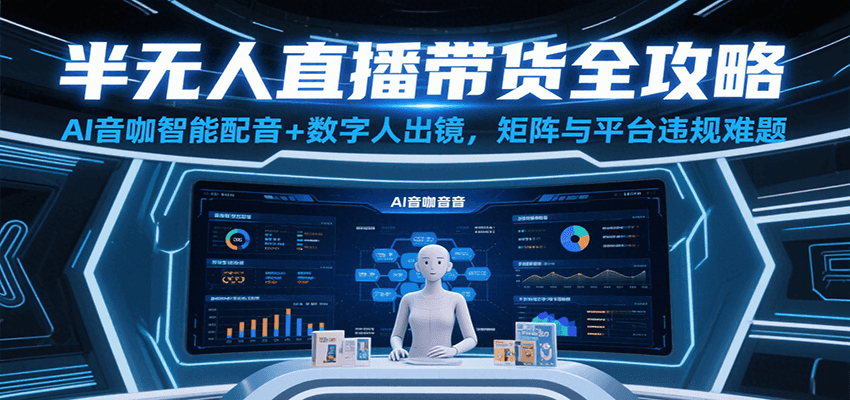 半无人直播带货全攻略：AI音咖智能配音+数字人出镜，解决账号矩阵与平台违规难题-3YVIP资源库