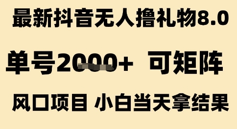 最新抖音无人撸礼物8.0，单号2k+，可矩阵风口项目，小白当天拿结果【揭秘】-3YVIP资源库