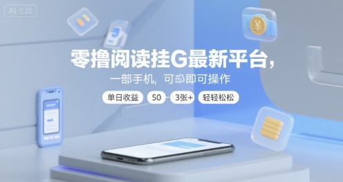 零撸阅读挂G最新平台，一部手机即可操作，单日收益50-3张+轻轻松松【揭秘】-3YVIP资源库